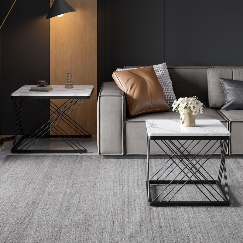 Beyaz Siyah Mermer Desenli Metal Zigon Sehpa 60x60x45 cm - 107471