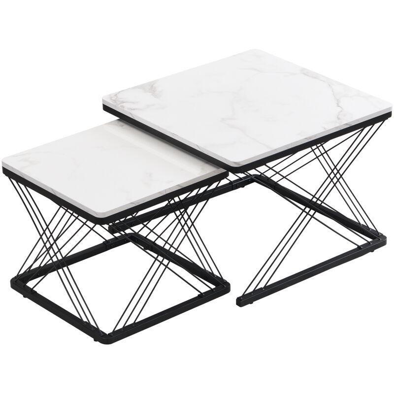 Beyaz Siyah Mermer Desenli Metal Zigon Sehpa 60x60x45 cm - 107471