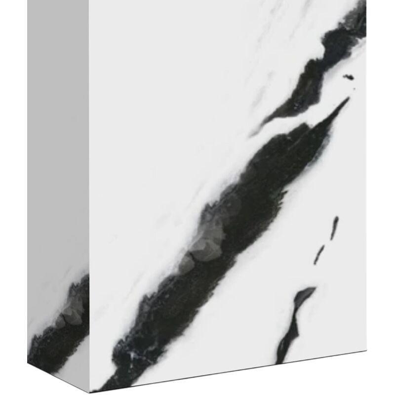 Beyaz Siyah Mühendislik Mermeri Modern Mermer Yan Sehpa-30x30x51 cm - 110562