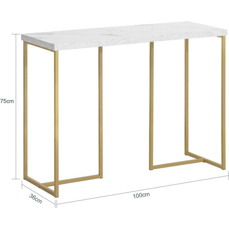 Beyaz Sunta Altın Renk Metal Çerçeveli Gold Yan Sehpa-100x36x75 cm - 112001