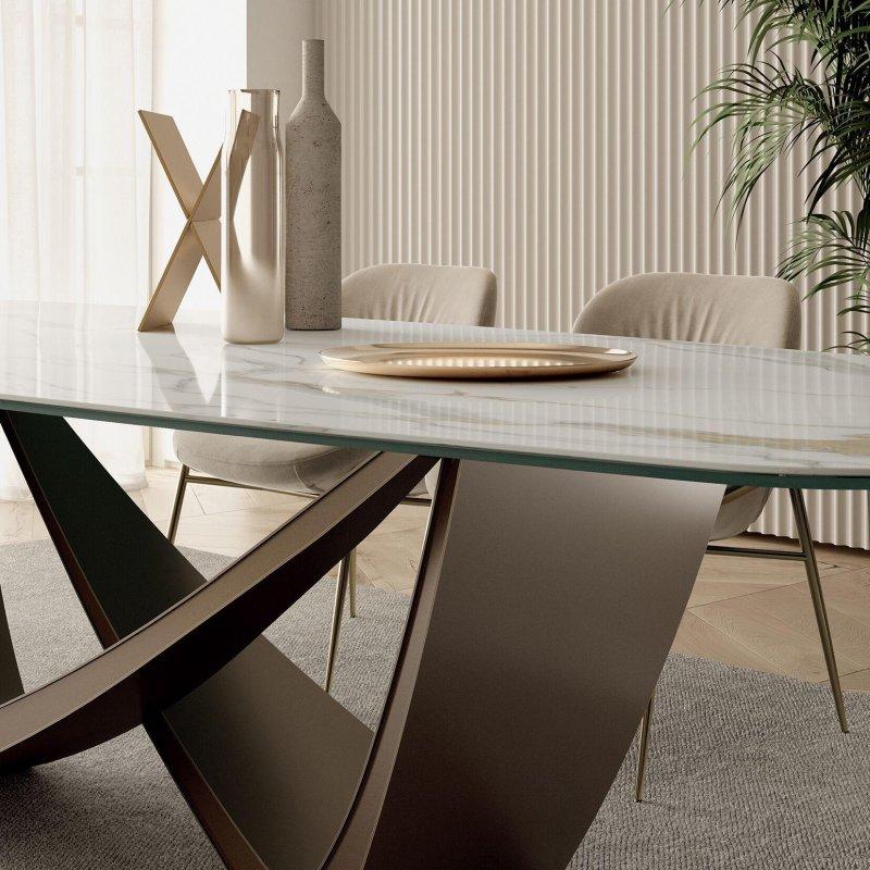 Beyaz SuperMarble Mermer Masa 200x116 cm Çelik Ayaklı - 91969