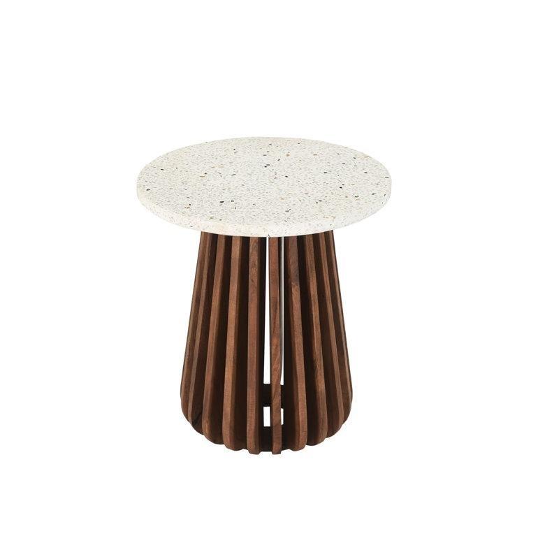 Beyaz Terrazzo Orta Sehpa 51 cm Ceviz Ahşap Ayaklı - 105676