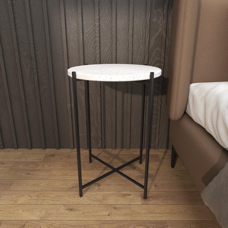 Beyaz Terrazzo Orta Sehpa Siyah Metal Ayaklı 45 cm - 105682