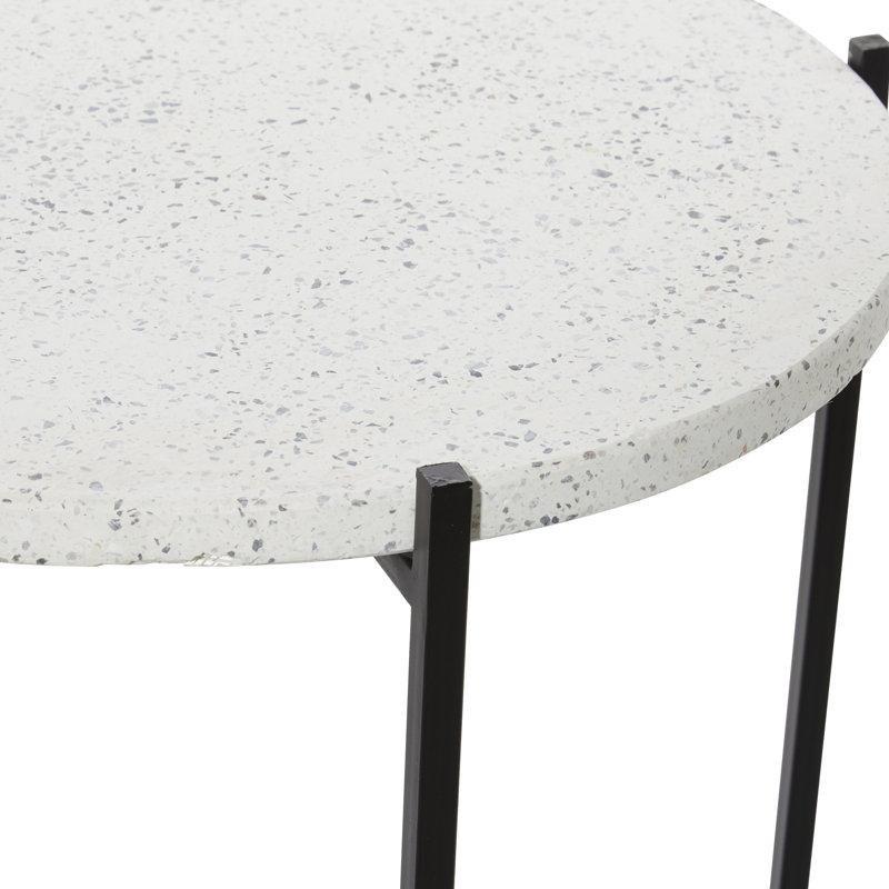 Beyaz Terrazzo Orta Sehpa Siyah Metal Ayaklı 45 cm - 105682