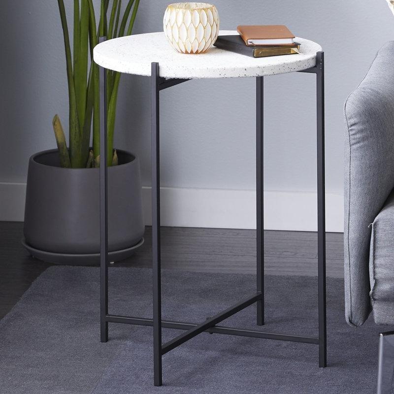 Beyaz Terrazzo Orta Sehpa Siyah Metal Ayaklı 45 cm - 105682