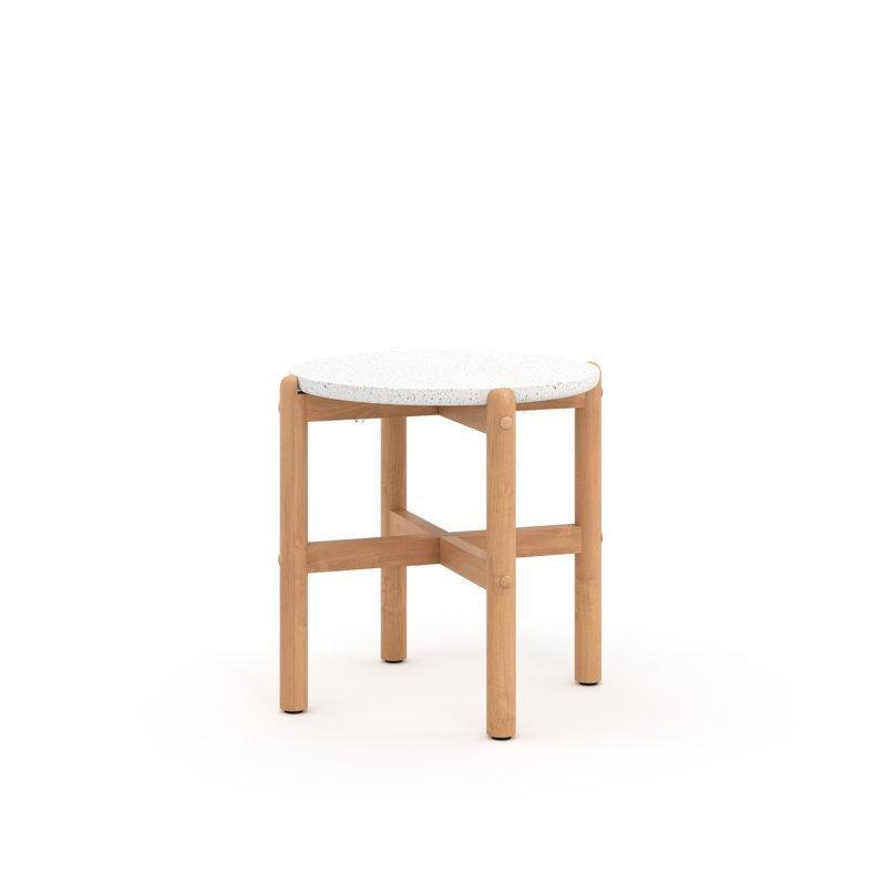 Beyaz Terrazzo Yuvarlak Orta Sehpa 49 cm Doğal Akasya - 105697