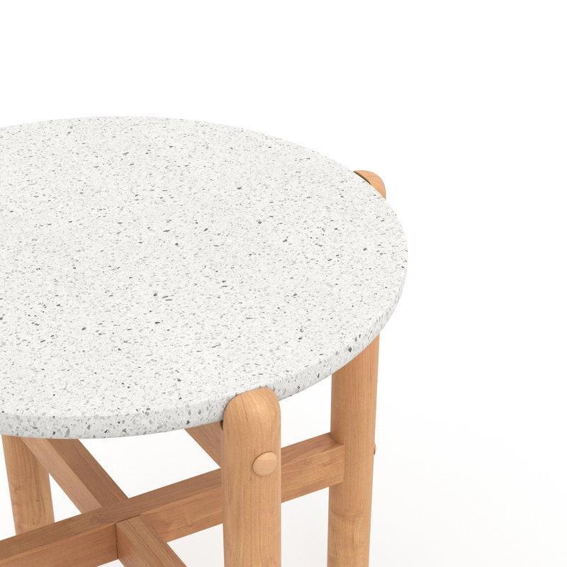 Beyaz Terrazzo Yuvarlak Orta Sehpa 49 cm Doğal Akasya - 105697