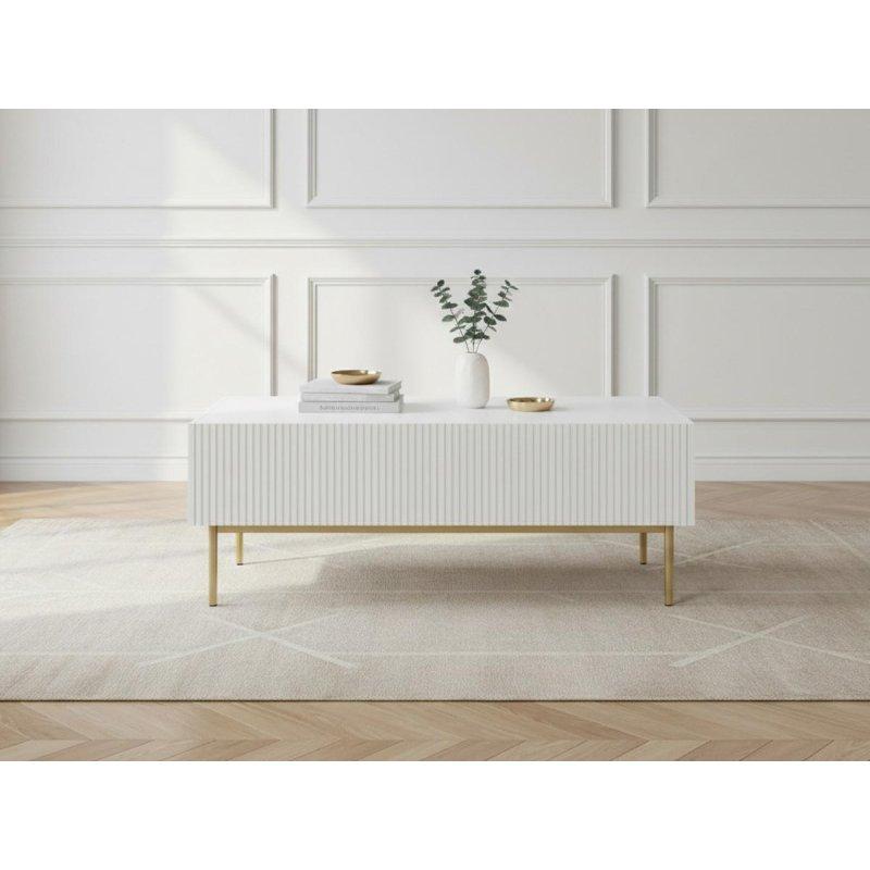 Beyaz Üstü Çizgili Orta Sehpa Gold Ayaklı 120x60 cm - 103864