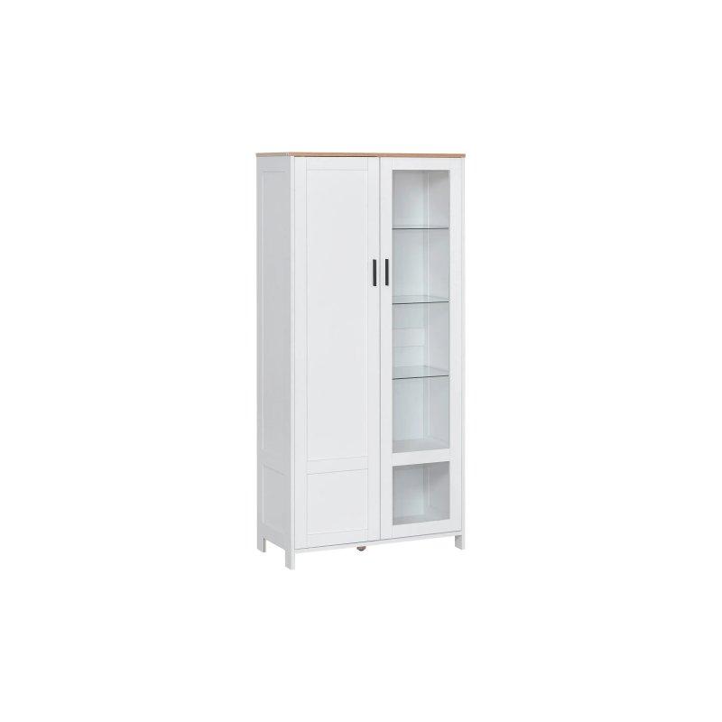Beyaz ve Açık Meşe Ahşap Camlı Çok Amaçlı Dolap 76x36x160 cm - 92467