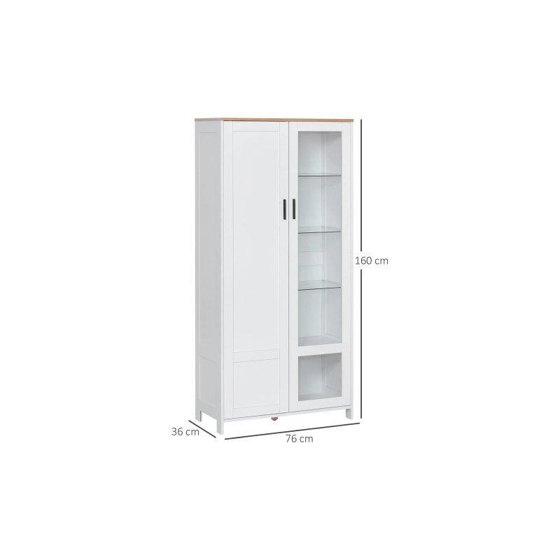 Beyaz ve Açık Meşe Ahşap Camlı Çok Amaçlı Dolap 76x36x160 cm - 92467