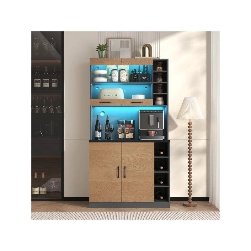 Beyaz ve Ahşap MDF Çok Amaçlı Dolap 100x47x187 cm LED Aydınlatmalı - 92290
