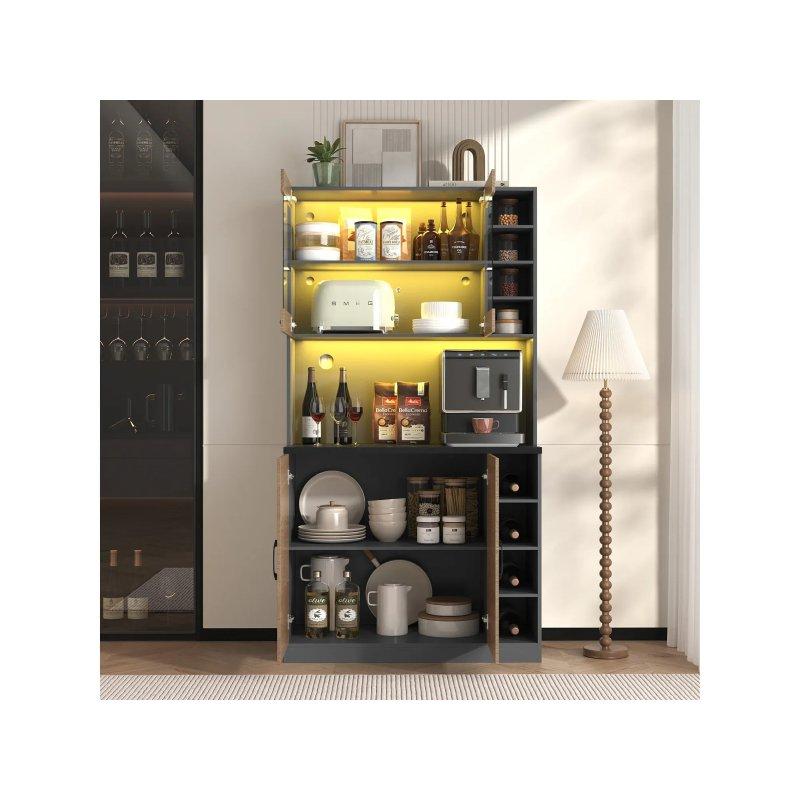 Beyaz ve Ahşap MDF Çok Amaçlı Dolap 100x47x187 cm LED Aydınlatmalı - 92290