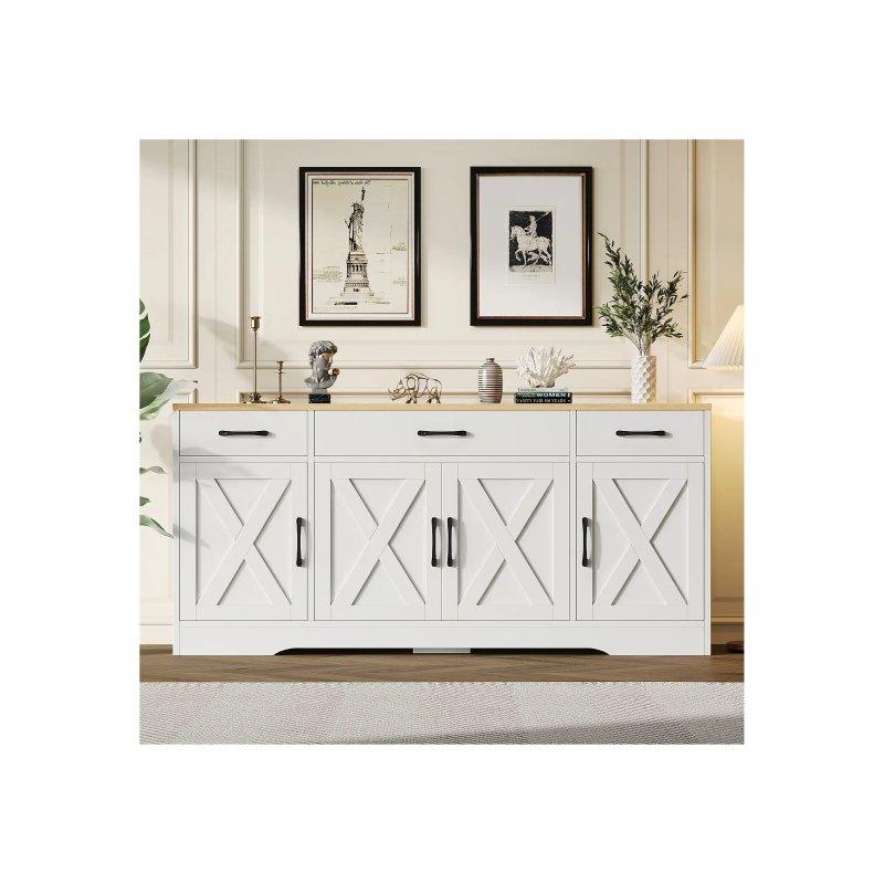 Beyaz ve Ahşap Rengi MDF Çok Amaçlı Dolap 160x37x75 cm - 92653