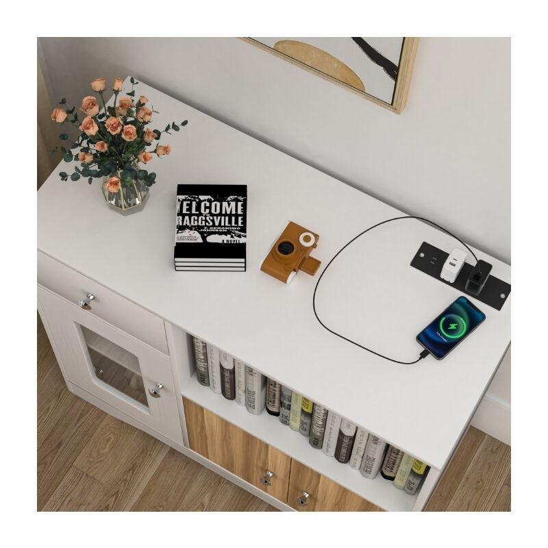 Beyaz ve Ahşap Renkli Mikrodalga Fırın Dolabı 40x80x83 cm - 100723