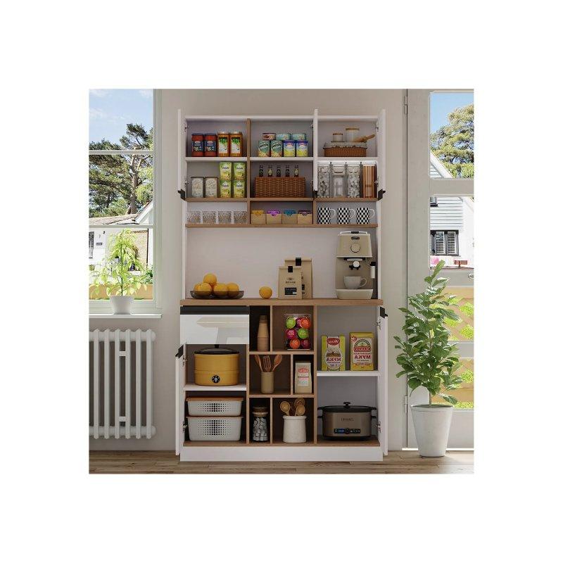 Beyaz ve Doğal Ahşap Rengi 5 Kapılı Çok Amaçlı Dolap 105x45x185 cm - 92440