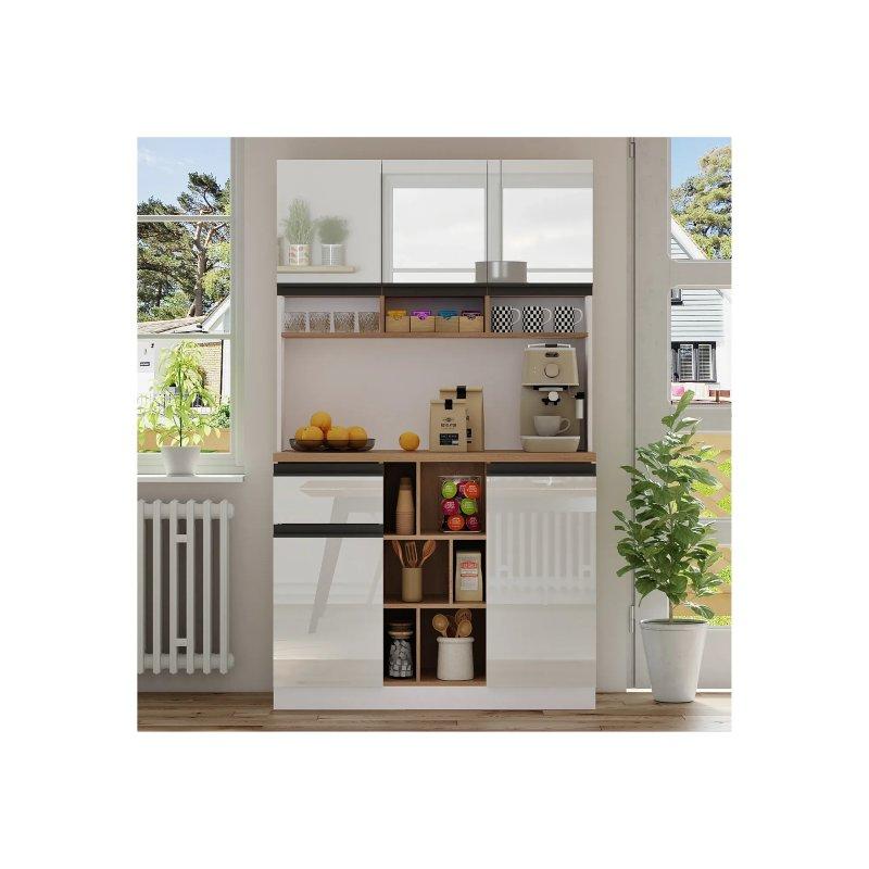 Beyaz ve Doğal Ahşap Rengi 5 Kapılı Çok Amaçlı Dolap 105x45x185 cm - 92440
