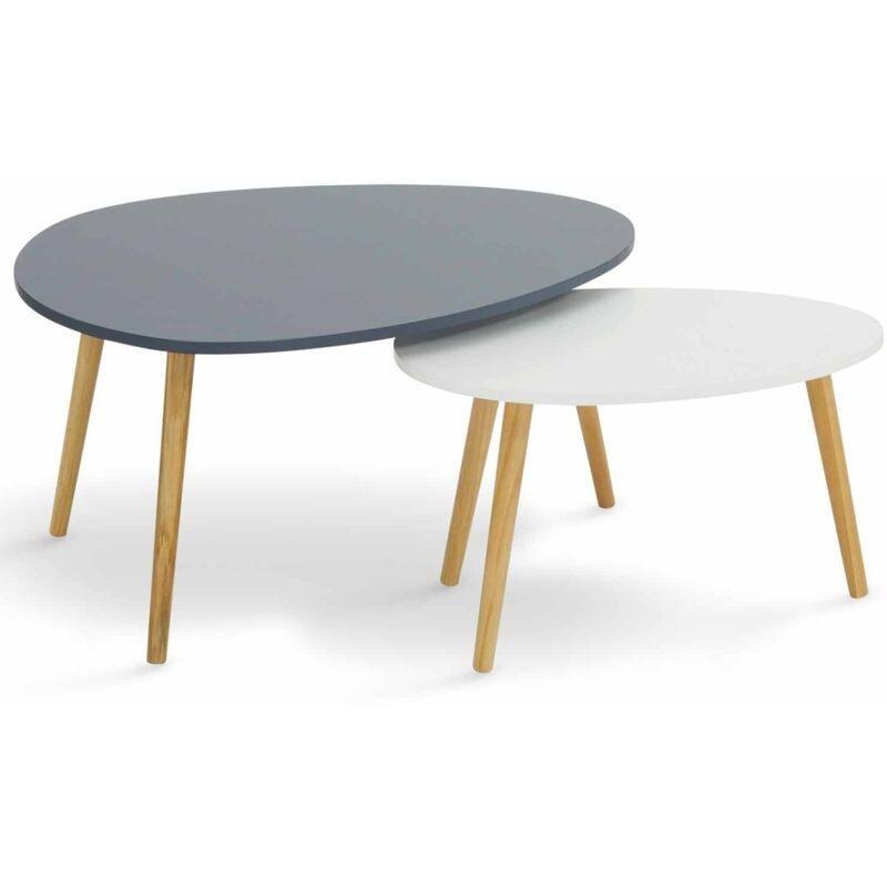 Beyaz ve Gri MDF Orta Sehpa 80x60 cm İç İçe Geçmeli 2'li Set - 103490