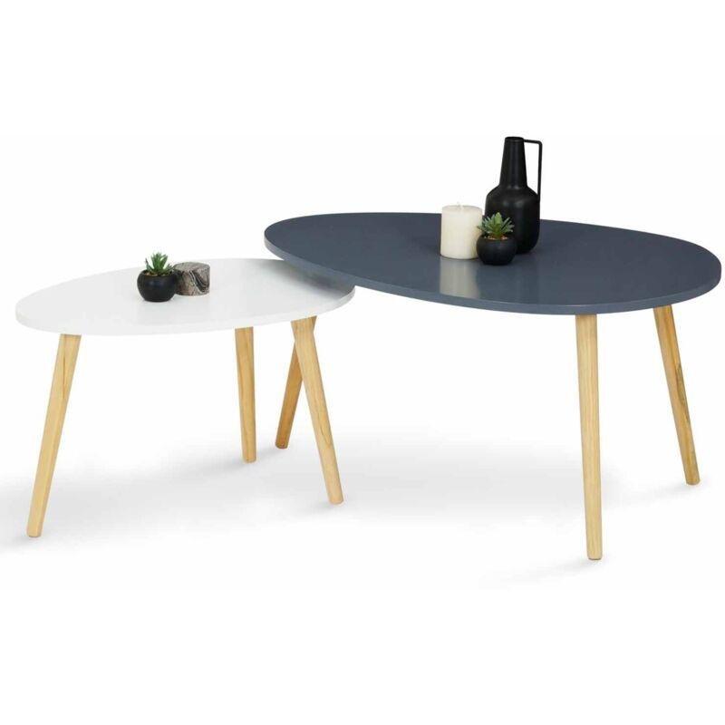 Beyaz ve Gri MDF Orta Sehpa 80x60 cm İç İçe Geçmeli 2%27li Set - 103490