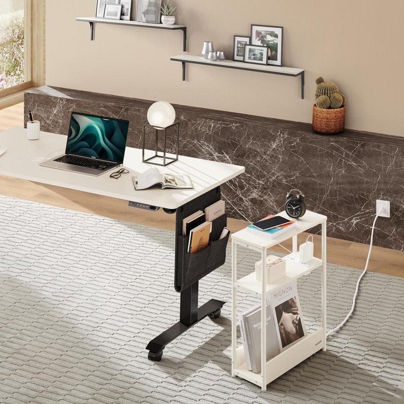 Beyaz Yonga Levha Şarj Üniteli Gazetelik Yan Sehpa-58x45x19 cm - 112947