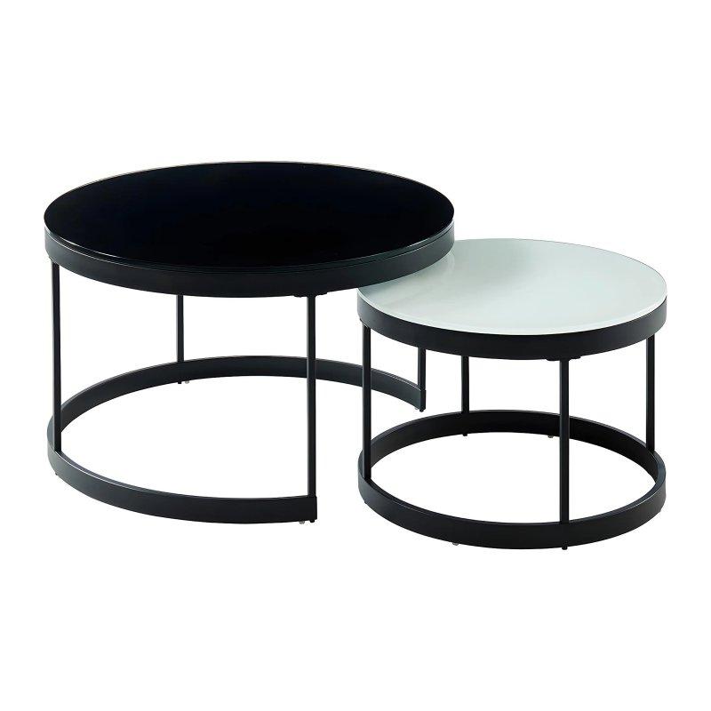 Billie Siyah ve Beyaz Cam Orta Sehpa 70x70 cm - 102585