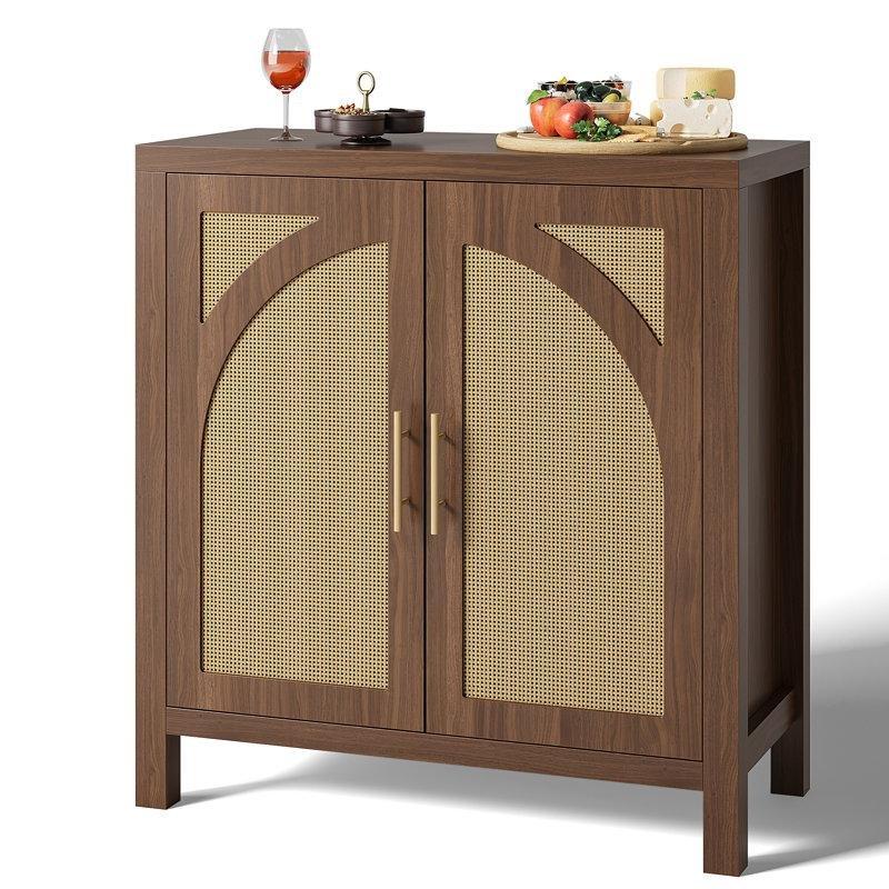 Bohem Hasır Kahve Köşesi 80 cm Ceviz Rengi Ayarlanabilir Raflı - 99871