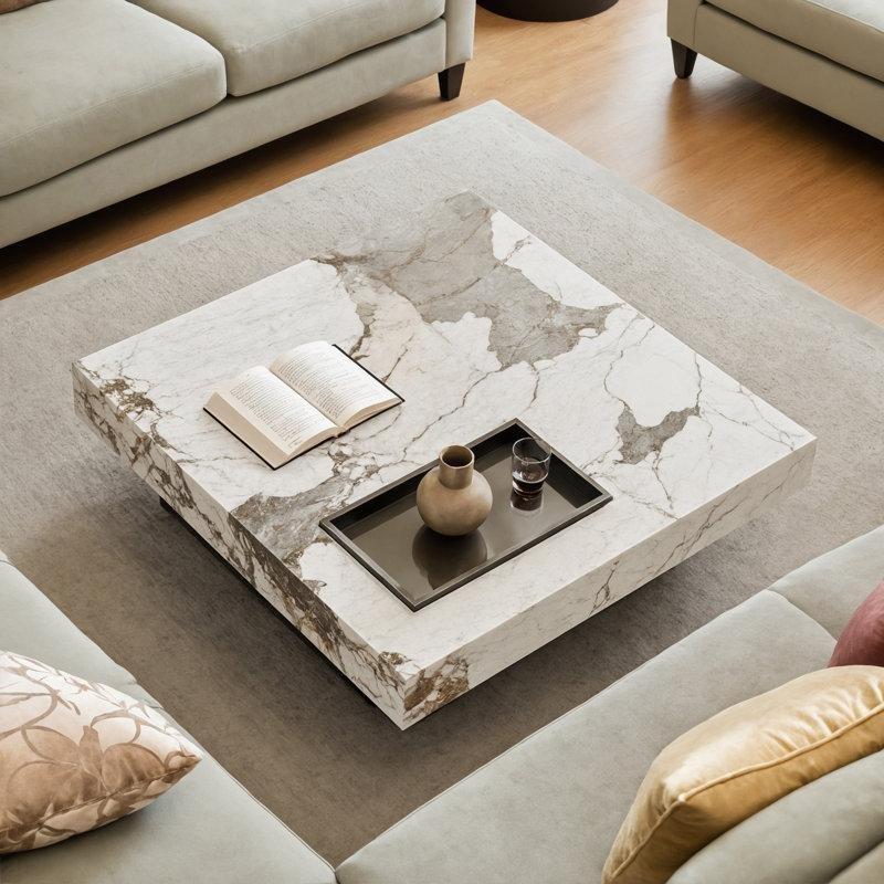 Briamarie Sinterlenmış Taş Kare Orta Sehpa 100 cm Gri - 104464
