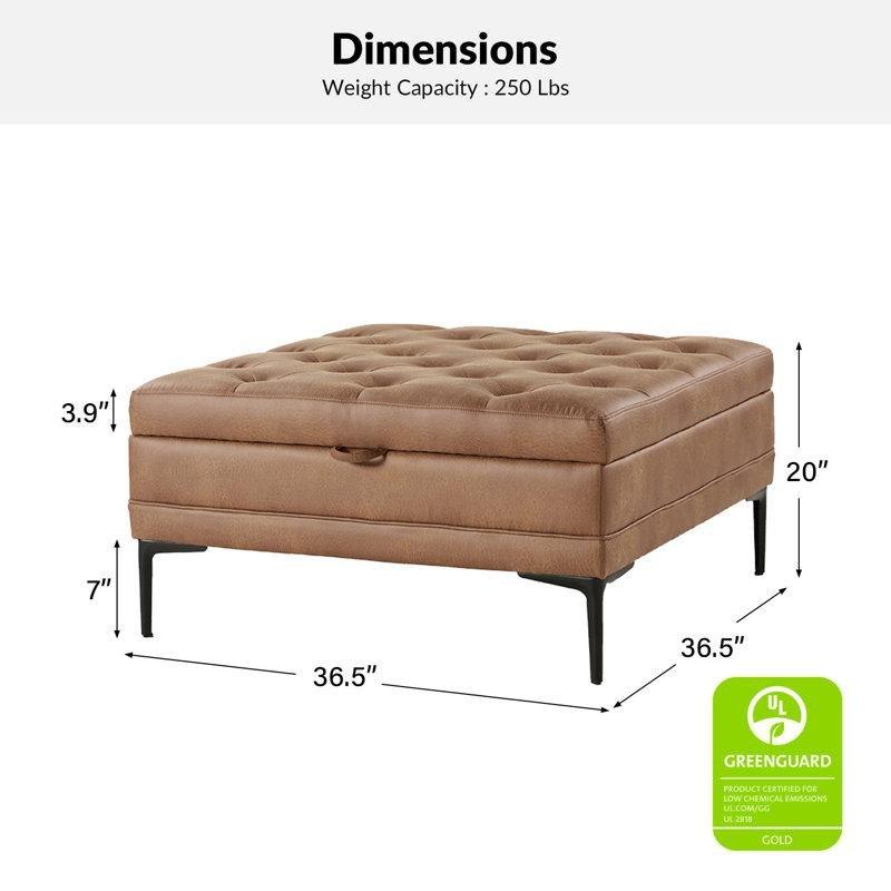 Brinna Düğme Dikişli Saklama Özellikli Kahverengi Puflu Orta Sehpa 93x93 cm - 104887