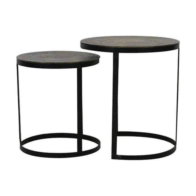 Bronz Antik Siyah Metal Zigon Sehpa 49x52 cm 2'li Set - 106441