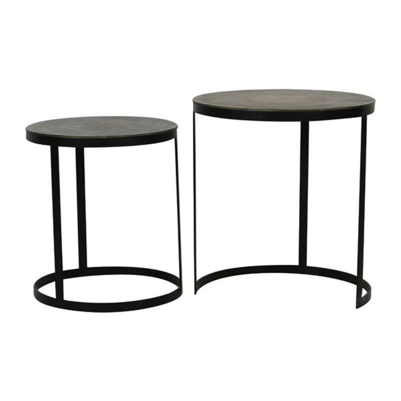 Bronz Antik Siyah Metal Zigon Sehpa 49x52 cm 2'li Set - 106441