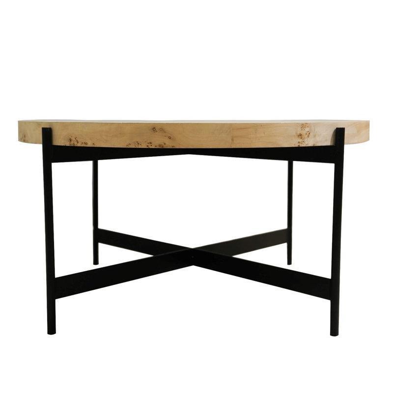 Burl Ahşap Yuvarlak Orta Sehpa 91 cm Siyah Metal Ayaklı - 104308