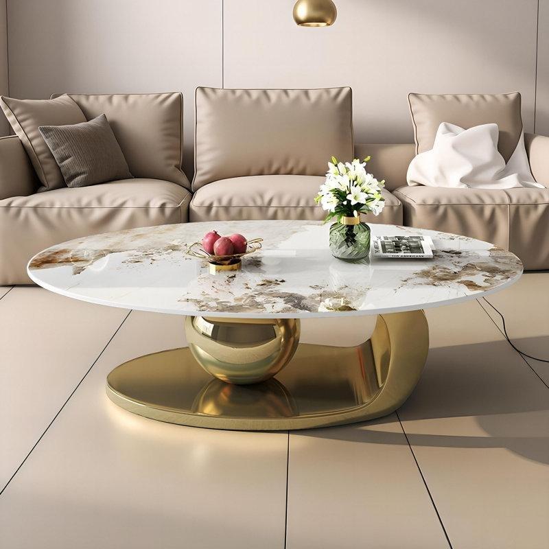 Burnished Rock Slab Gold Ayaklı Oval Orta Sehpa 130 cm - 104479