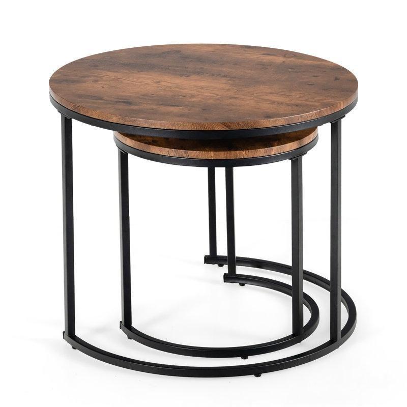 C Zigon Sehpa 2'li Set Kahverengi MDF 60x60 cm Siyah Metal Ayaklı - 108142