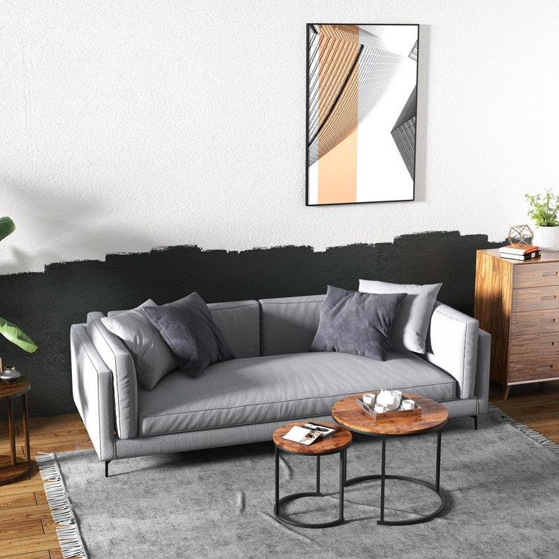 C Zigon Sehpa 2'li Set Kahverengi MDF 60x60 cm Siyah Metal Ayaklı - 108142