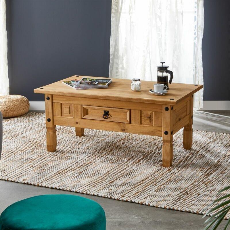 Çam Masif Ahşap Orta Sehpa Çekmeceli 100x60x45 cm Doğal Renk - 102999