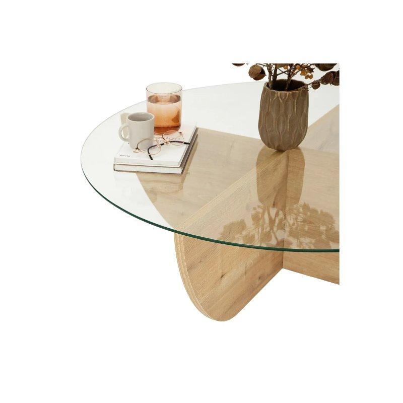 Cam Orta Sehpa Doğal Koyu Ve Şeffaf 90x90 cm - 102564