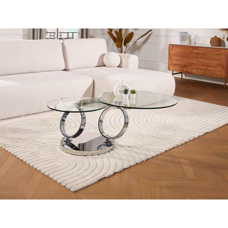 Cam Orta Sehpa Şeffaf Cam Üstü Siyah Metal Ayaklı 80x80x42 cm - 102141