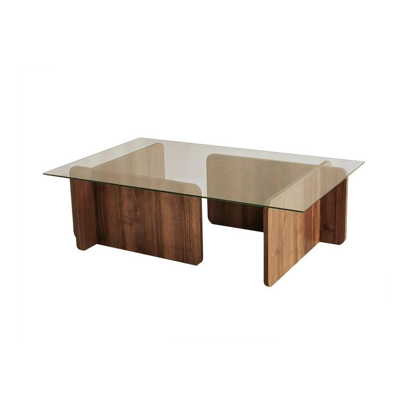 Cam Orta Sehpa Şeffaf Cam ve Koyu Doğal Ahşap 105x65 cm - 102468