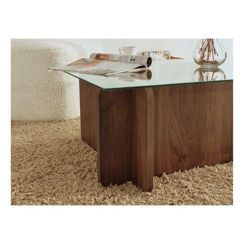 Cam Orta Sehpa Şeffaf Cam ve Koyu Doğal Ahşap 105x65 cm - 102468