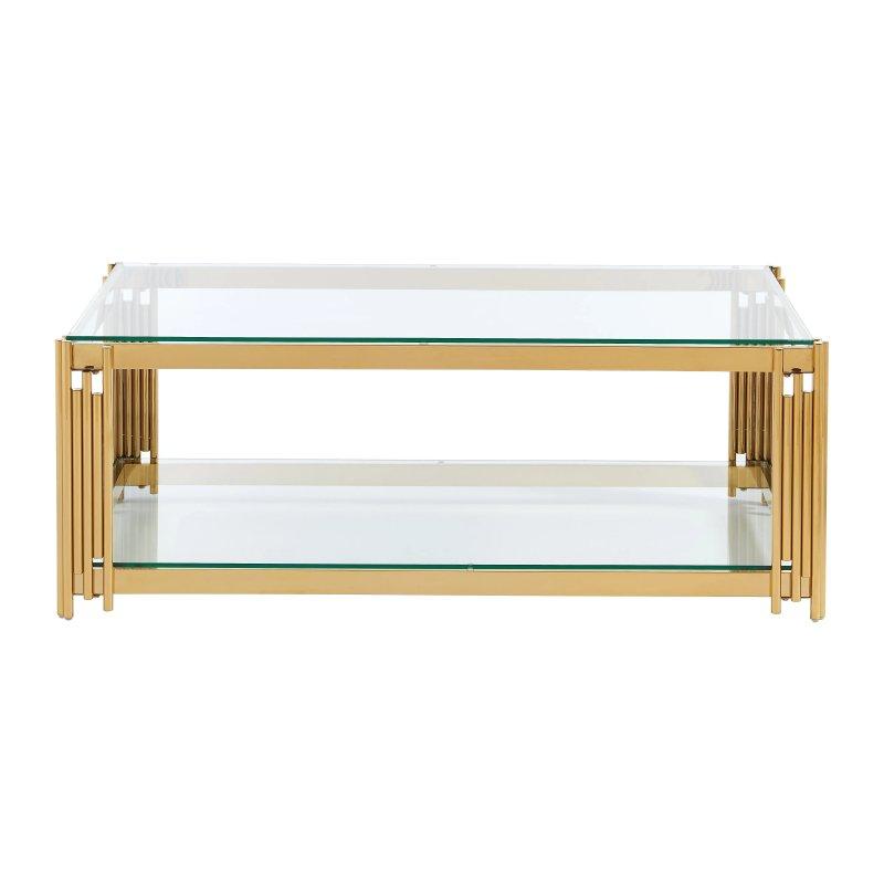 Cam Tabanlı Orta Sehpa Metal Çerçeveli 123 cm Gold - 102402