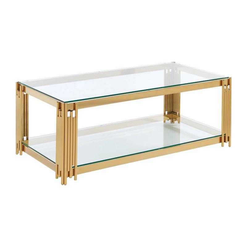 Cam Tabanlı Orta Sehpa Metal Çerçeveli 123 cm Gold - 102402