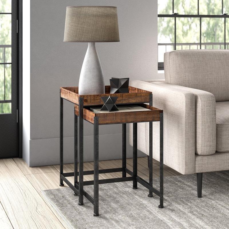 Çam Tepsi Zigon Sehpa 2'li Set Kahverengi 42x48x48 cm - 108679