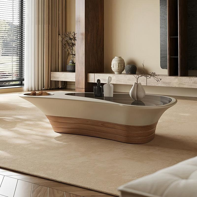 Cam Üstlü Ceviz Endüstriyel Ahşap Orta Sehpa 140x80 cm - 104509