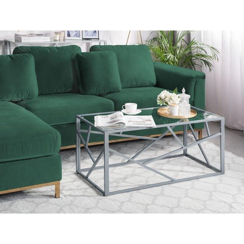 Cam Üstlü Metal Çerçeveli Dikdörtgen Orta Sehpa 50x100x45 cm Gümüş - 103059