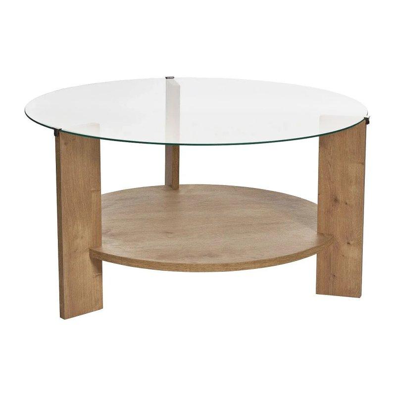 Cam ve Doğal Ahşap Yuvarlak Orta Sehpa 75x75 cm - 102438
