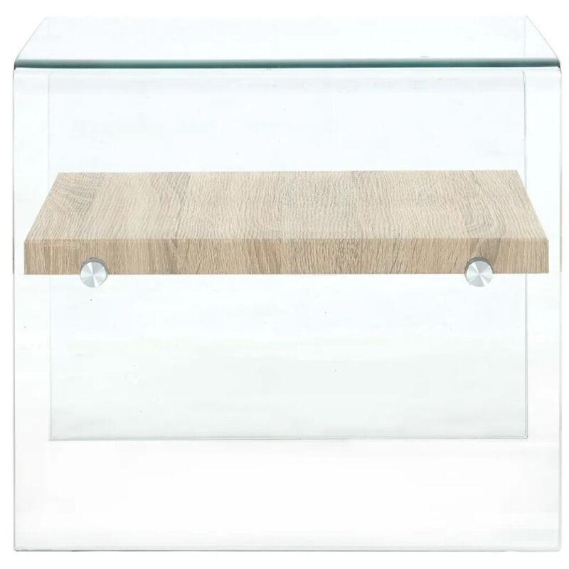 Cam ve Endüstriyel Ahşap Orta Sehpa 50x50x45 cm - 103324