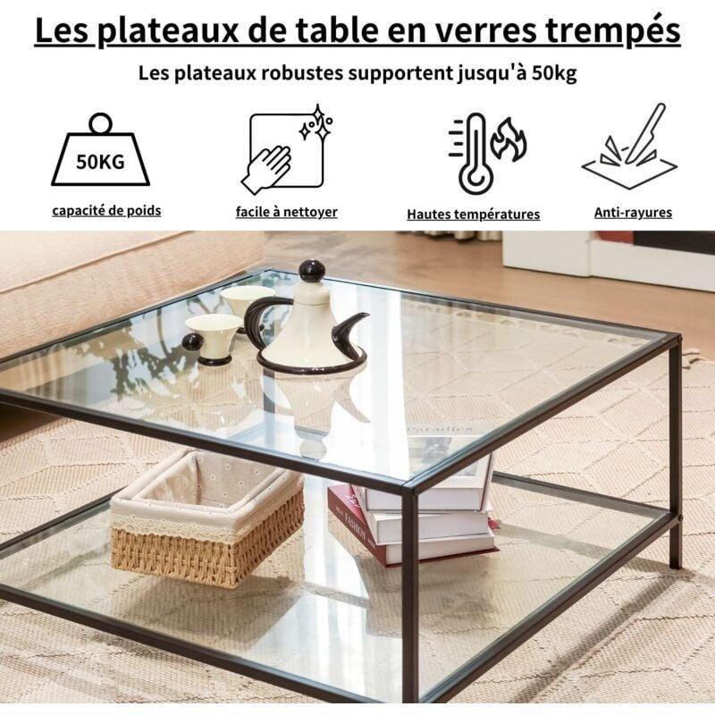 Cam ve Siyah Metal Kare Orta Sehpa 80x80 cm - 103282