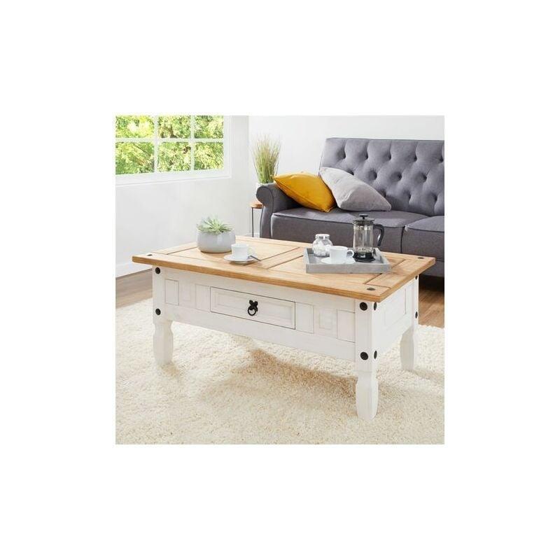 CAMPO Masif Çam Orta Sehpa Beyaz Kahverengi 95x50x45 cm - 103380