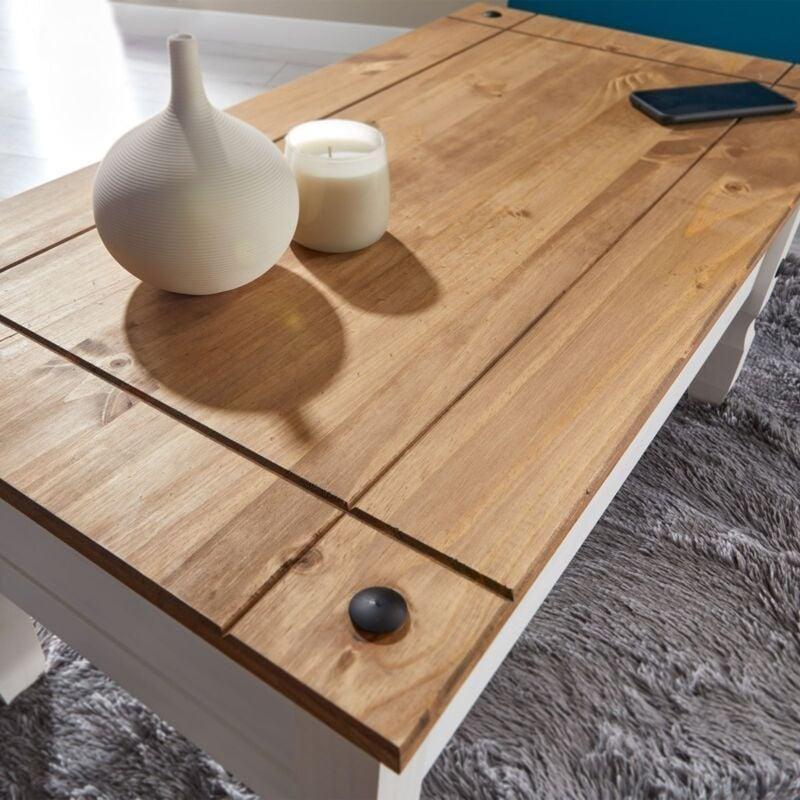CAMPO Masif Çam Orta Sehpa Beyaz Kahverengi 95x50x45 cm - 103380