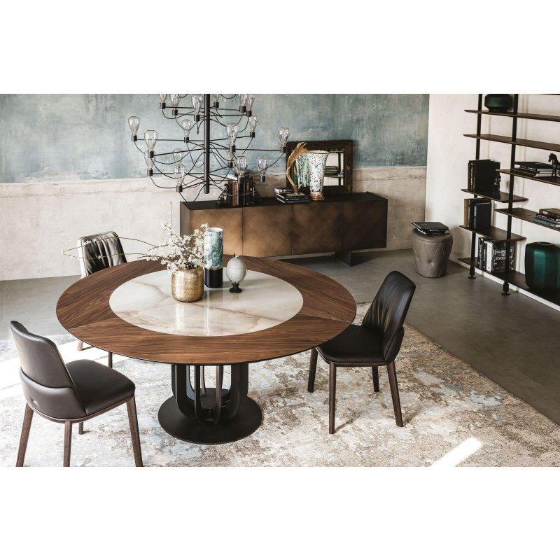 Canaletto Ceviz ve Seramik Detaylı Yuvarlak Masa 120 cm - 89311
