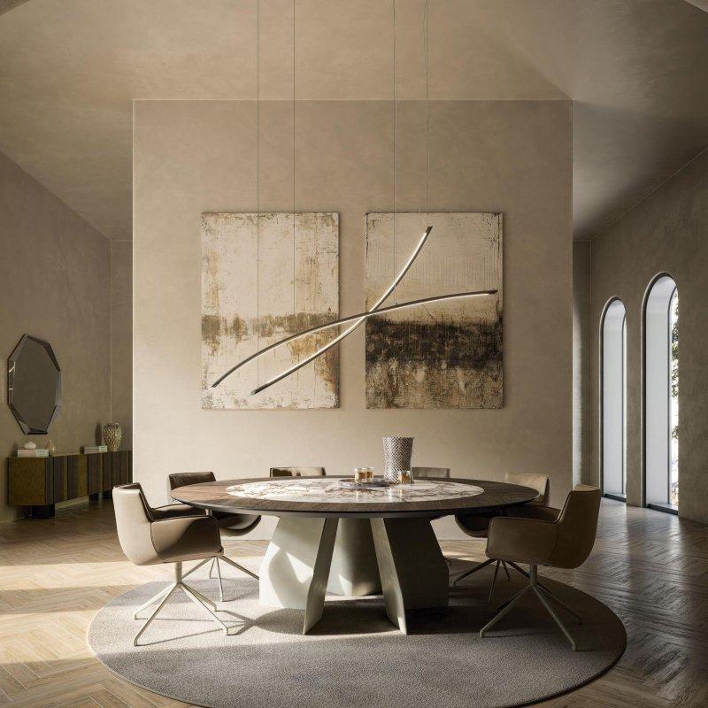 Canaletto Ceviz ve Seramik Dönerli Yuvarlak Masa 180 cm - 89653